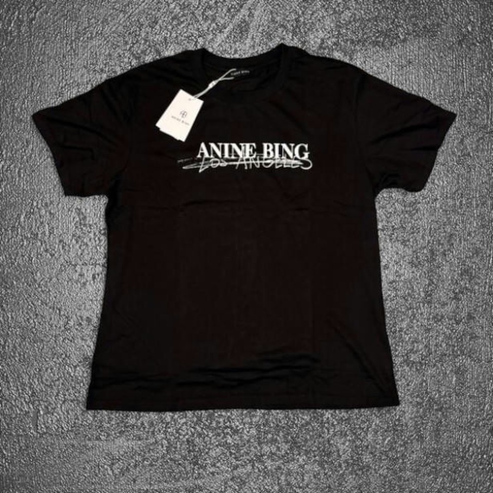 Anine Bing Black Tee with White Graphic